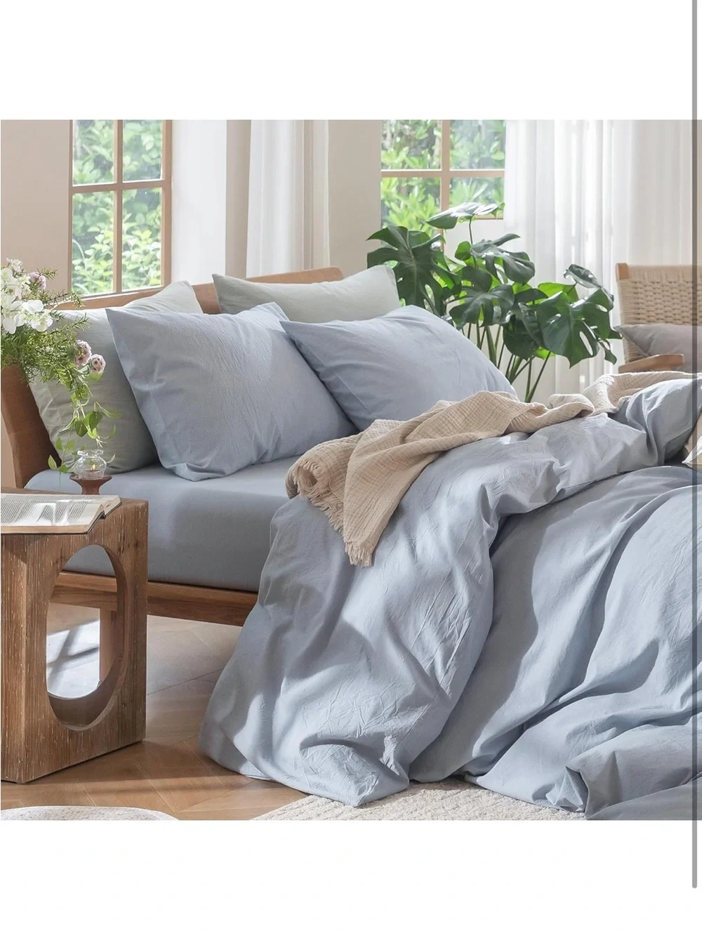 NEW MooMee 100% Washed Cotton Bedding Duvet Cover Set. Cornflower Blue, King